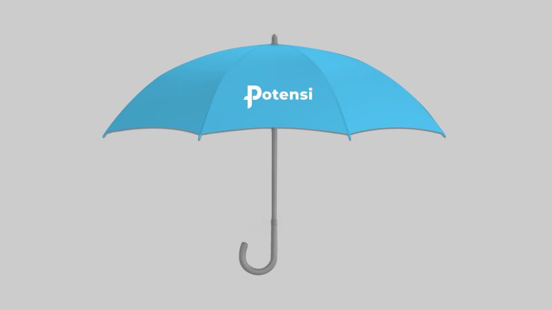 White 3d isolated blank umbrella mockup vector. Realistic parasol with handle mock up for branding and advertising set. Rain weather season fashion. Various waterproof open object front and top view